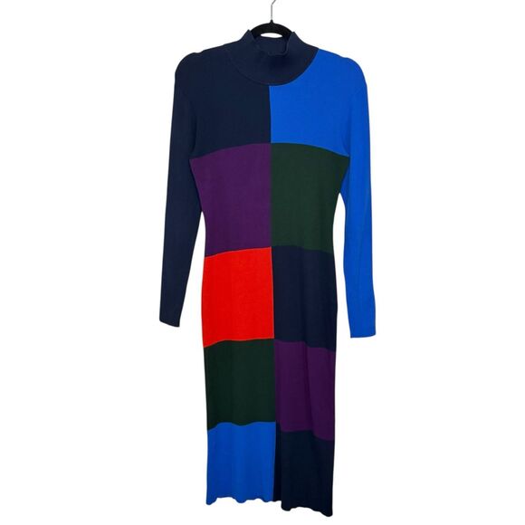 Tory Burch Sport Women’s Small Midi Dress Ribbed Colorblock Knit Multicolor - Picture 3 of 10